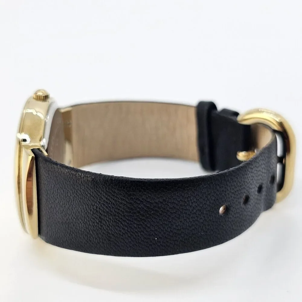 Anne Klein Women's Watch 36MM Gold Dial Black Leather Band‎ Straps New Battery
